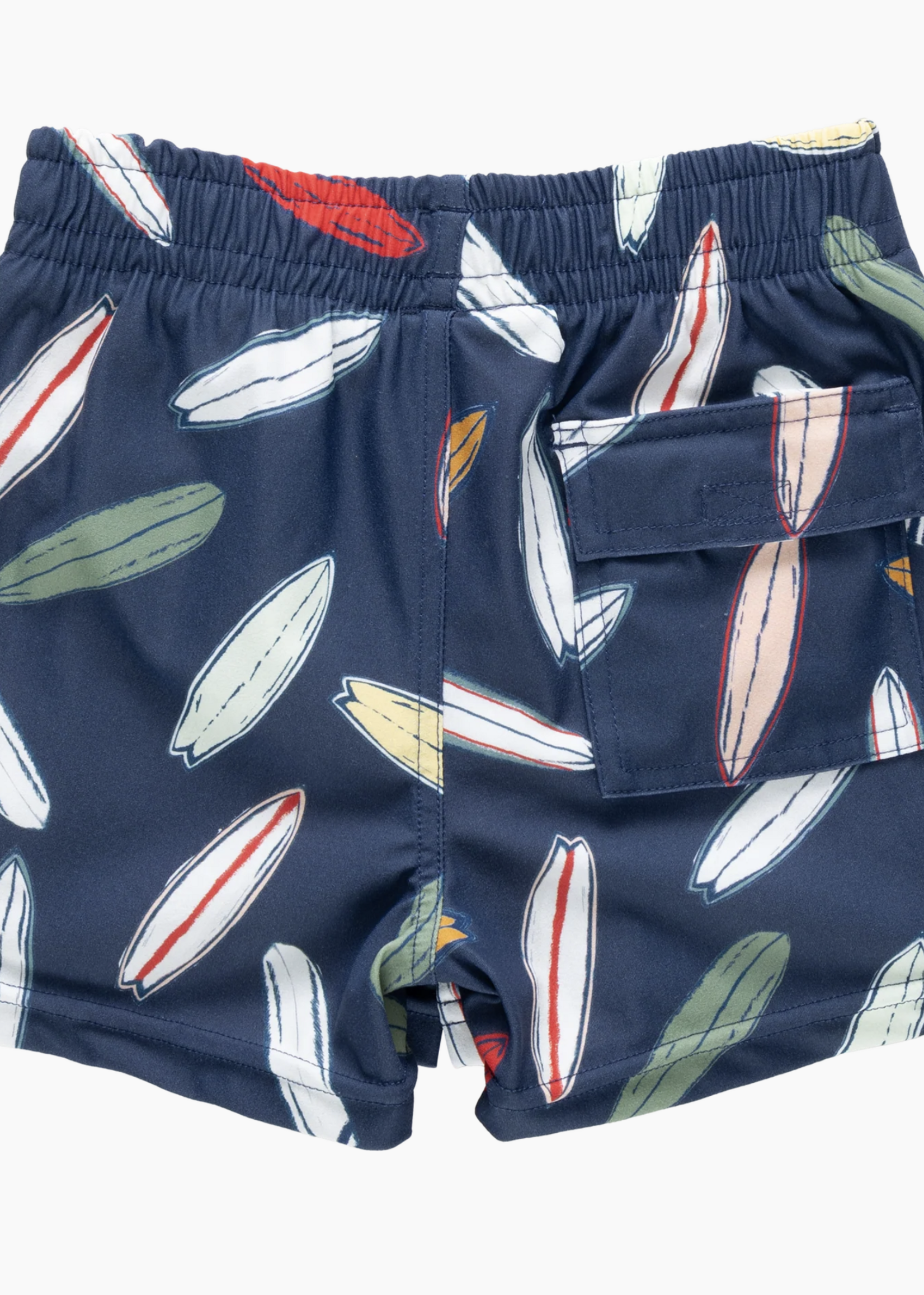 Pink Chicken baby boys swim trunk - navy surfboard