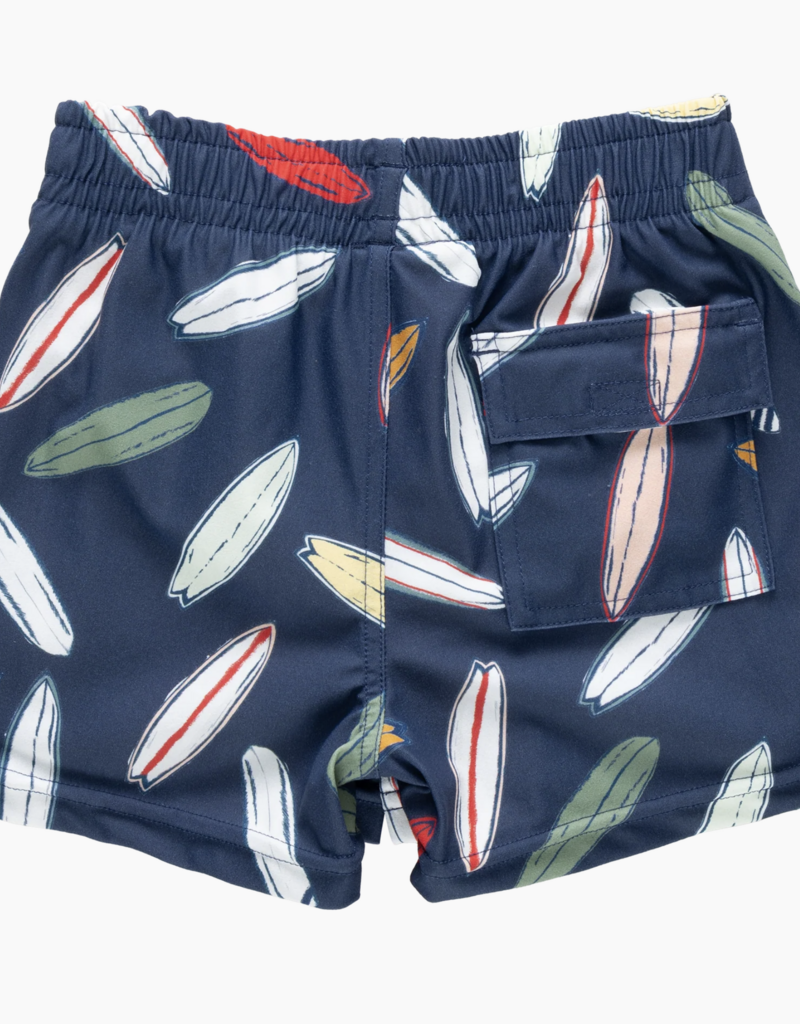 Pink Chicken baby boys swim trunk - navy surfboard