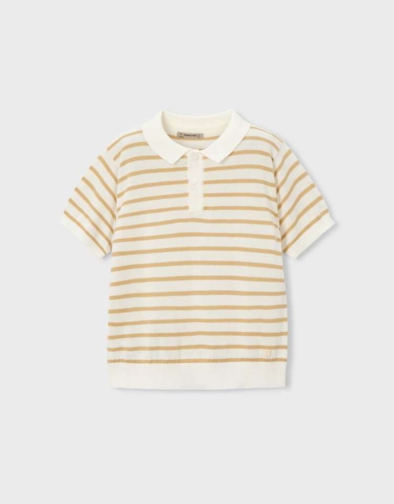 Mayoral Boys Knit Polo Cream/Brown Stripe