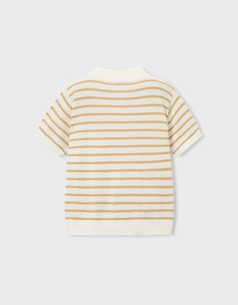 Mayoral Boys Knit Polo Cream/Brown Stripe