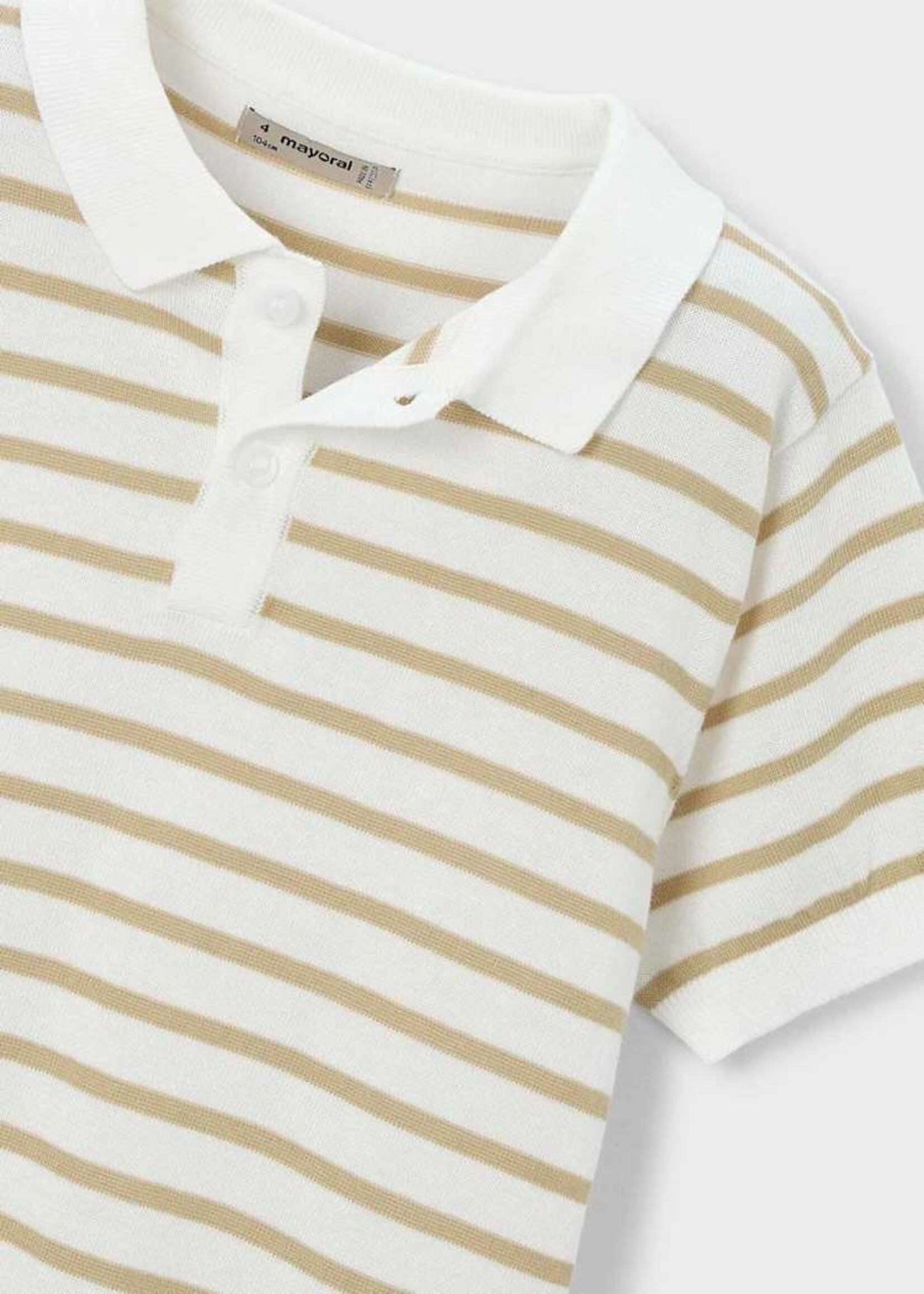 Mayoral Boys Knit Polo Cream/Brown Stripe