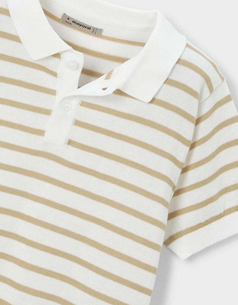 Mayoral Boys Knit Polo Cream/Brown Stripe