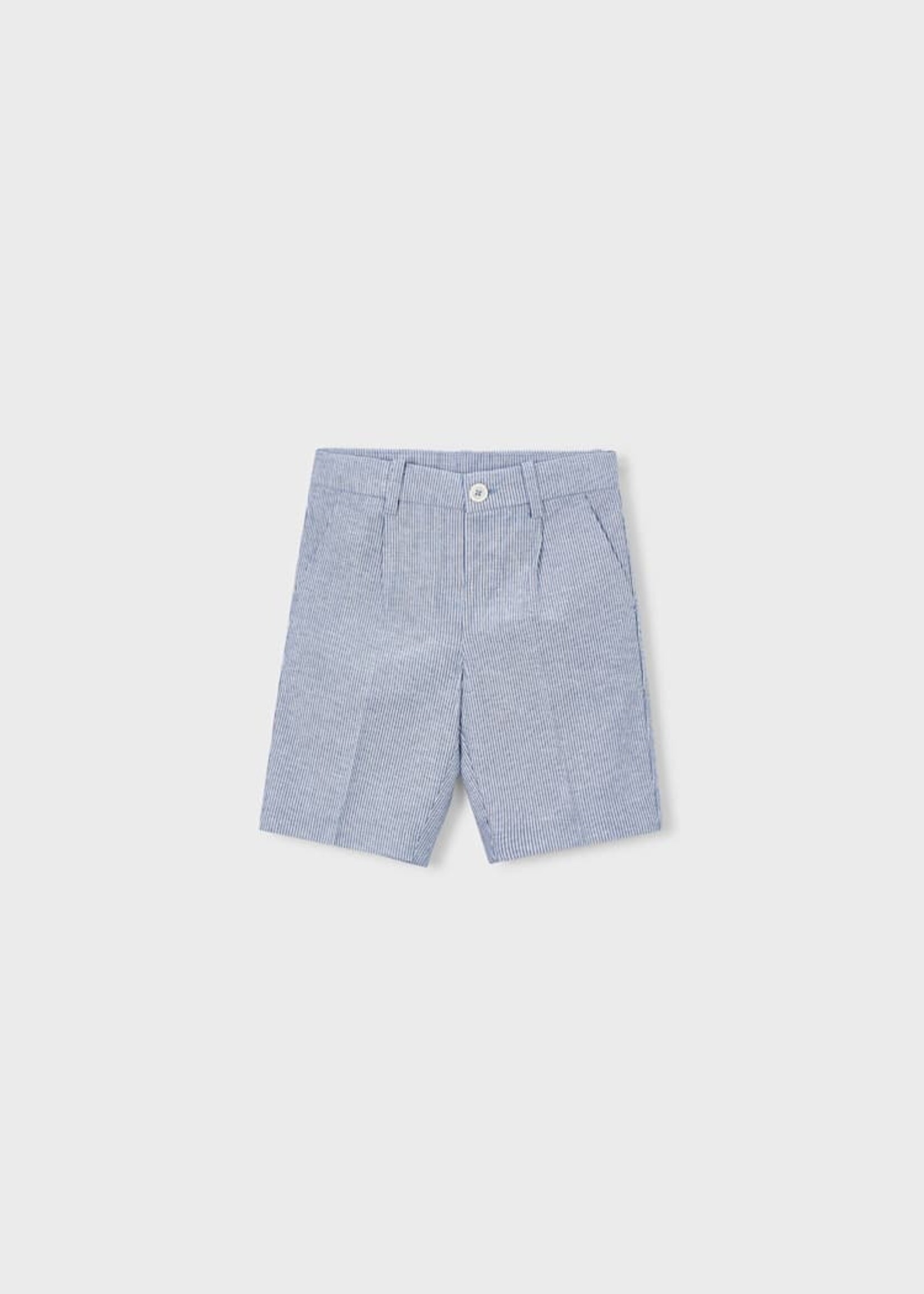 Mayoral Linen Suiting Shorts Finely Blue Stripe