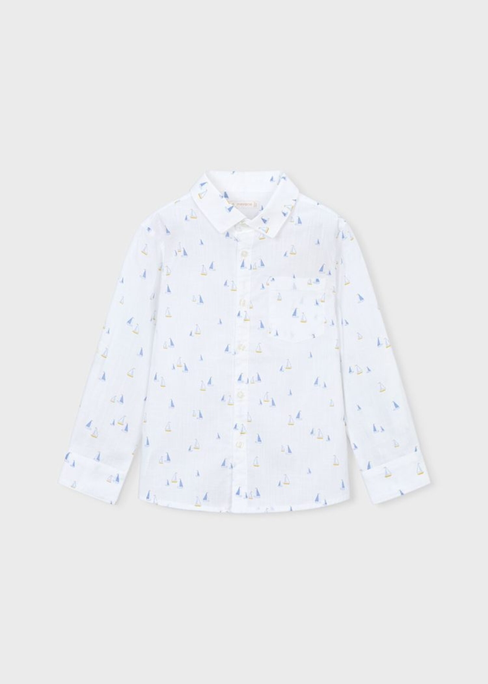 Mayoral L/S Linen Sailboat Print Shirt