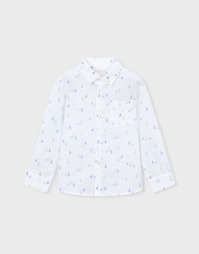 Mayoral L/S Linen Sailboat Print Shirt