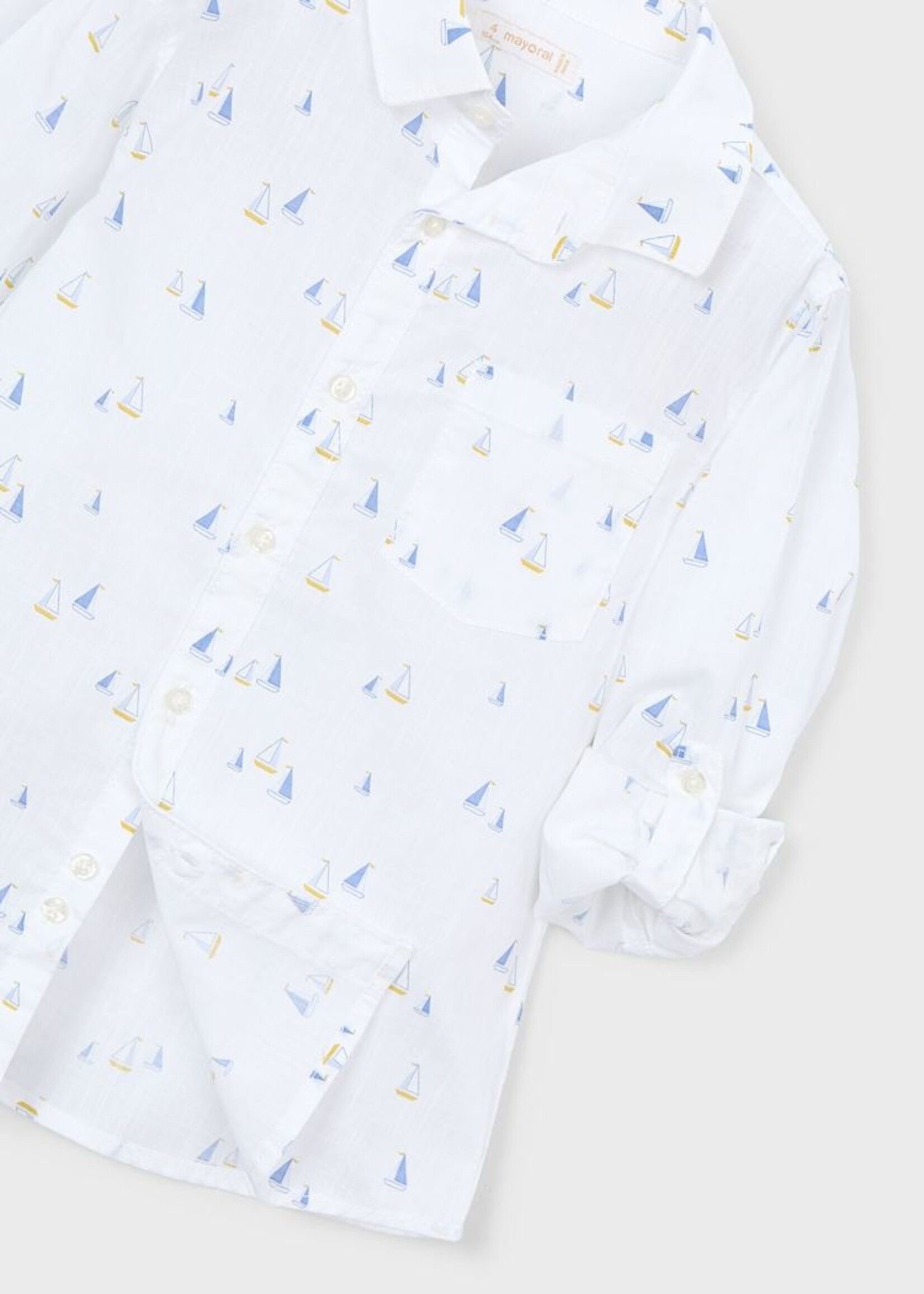 Mayoral L/S Linen Sailboat Print Shirt