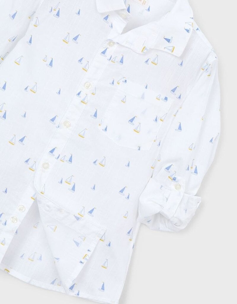 Mayoral L/S Linen Sailboat Print Shirt