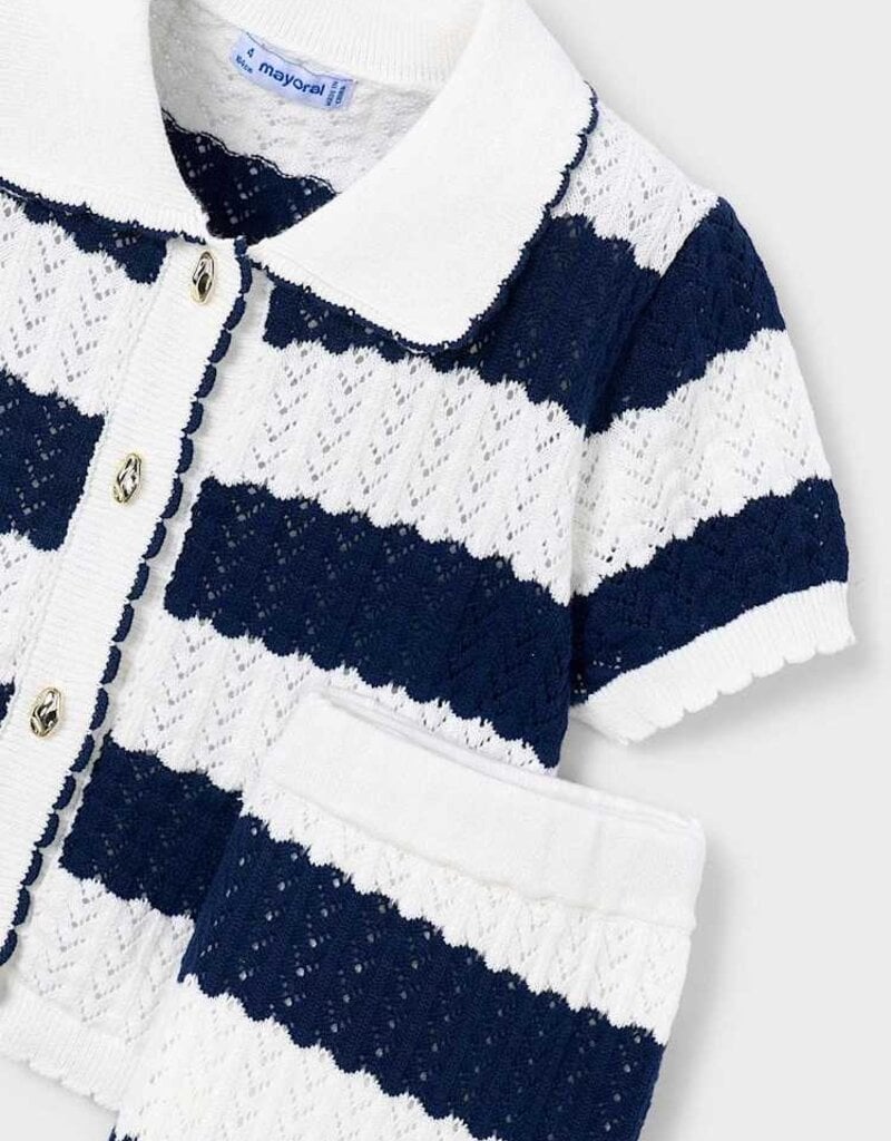 Mayoral Wide Stripe Navy Knit Pant Set