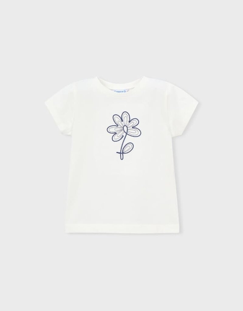 Mayoral White Flower Embroidered S/S Tee