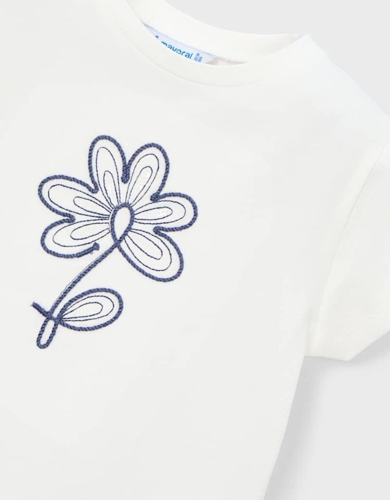 Mayoral White Flower Embroidered S/S Tee