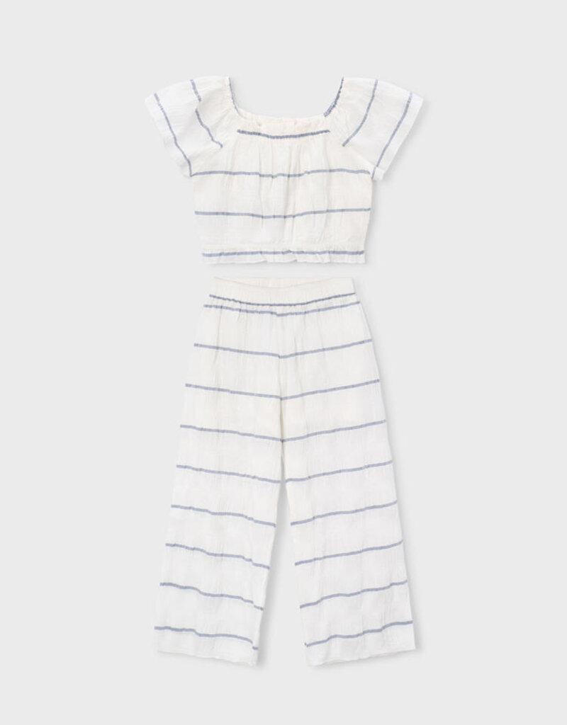 Mayoral White Navy Stripe Top Pant Set