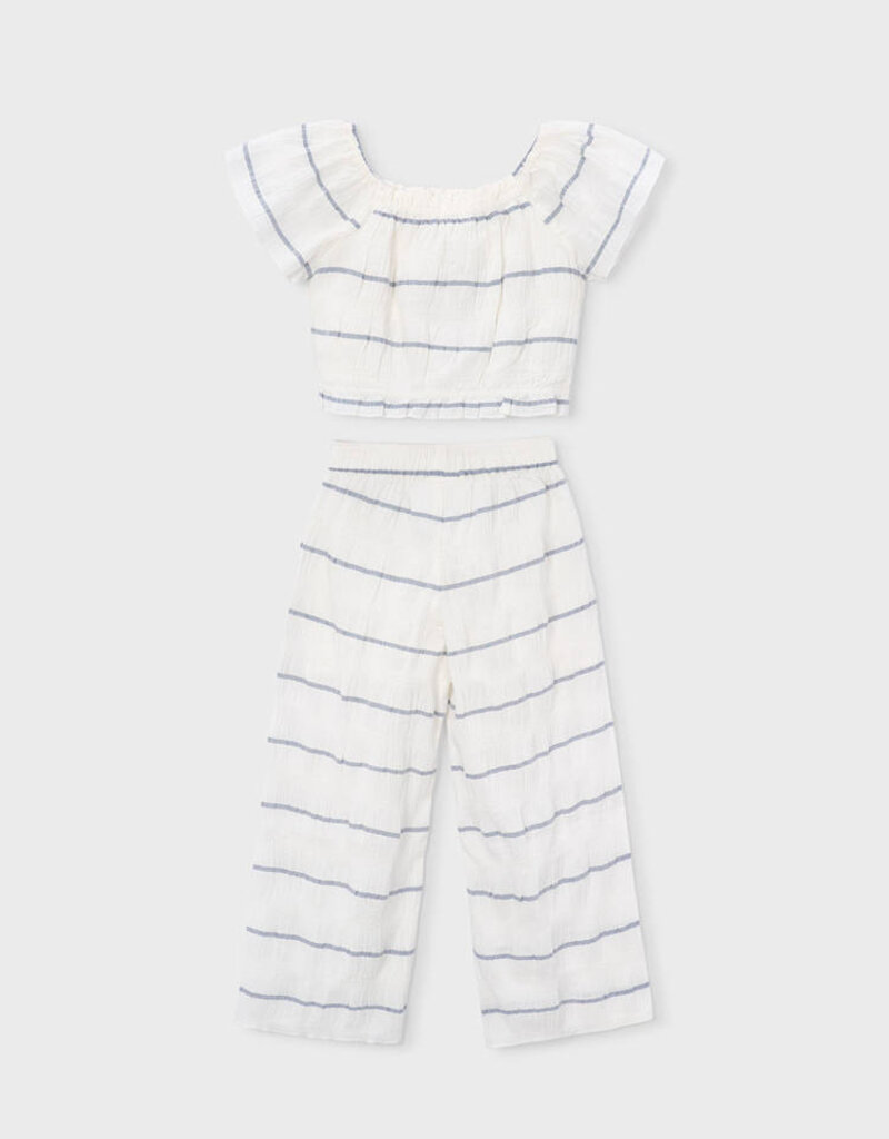 Mayoral White Navy Stripe Top Pant Set