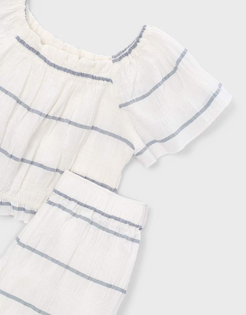 Mayoral White Navy Stripe Top Pant Set