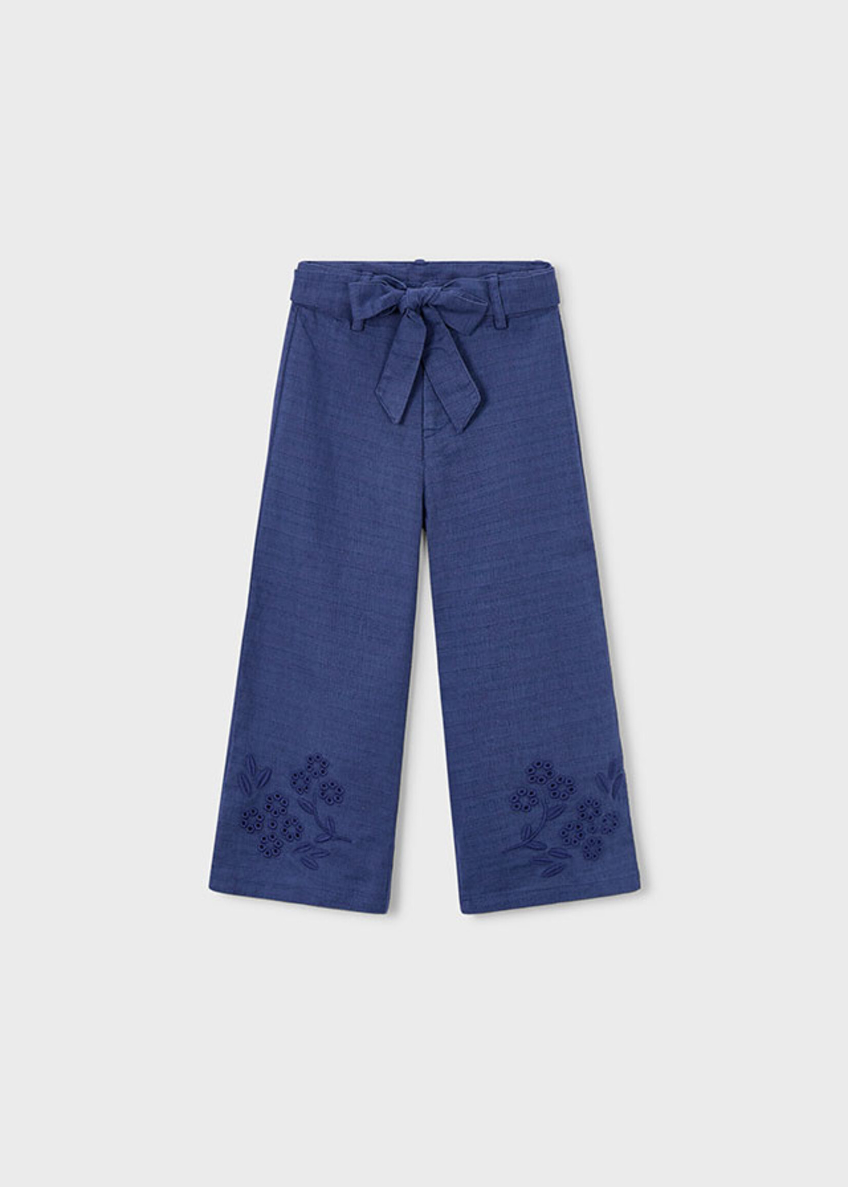Mayoral Navy Linen Pants w/Embroidery