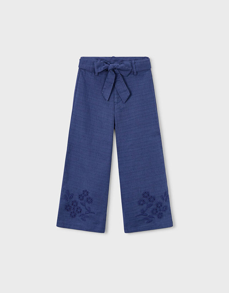 Mayoral Navy Linen Pants w/Embroidery