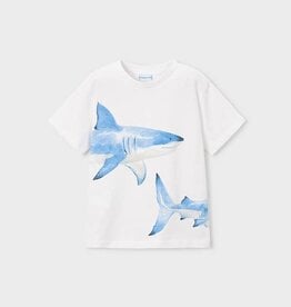 Mayoral White S/S Tee w/Shark Print