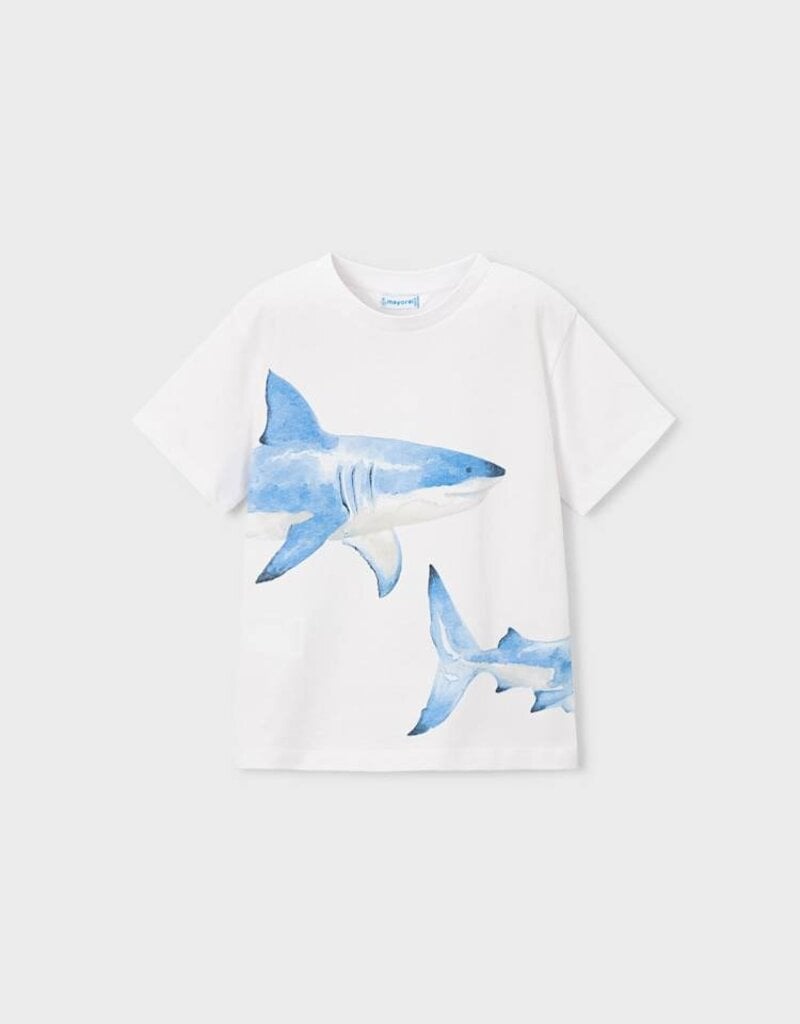 Mayoral White S/S Tee w/Shark Print