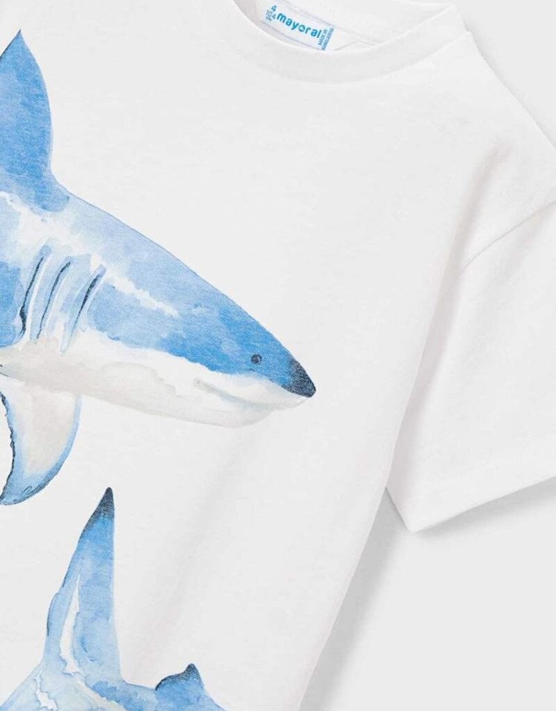 Mayoral White S/S Tee w/Shark Print