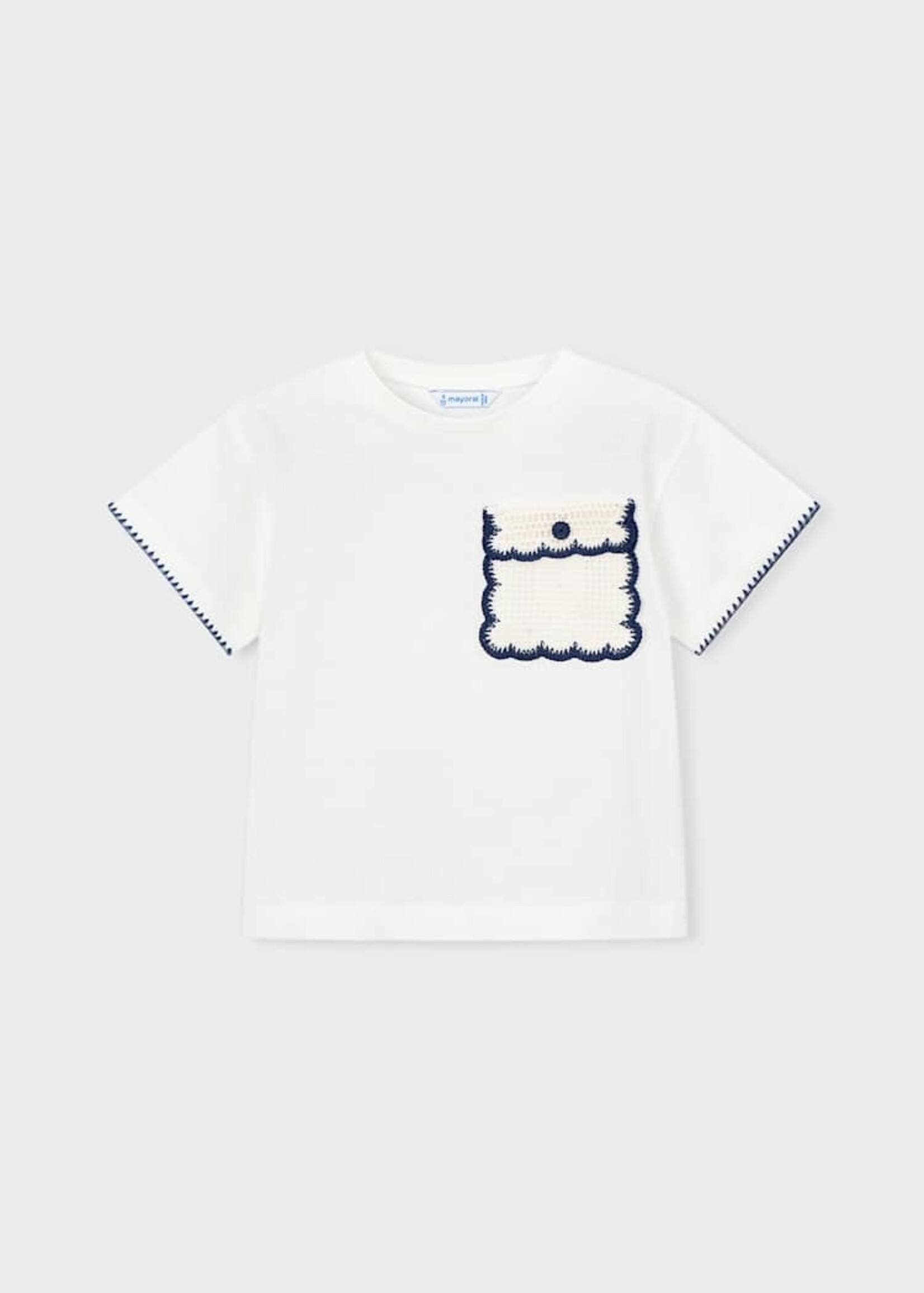 Mayoral S/S White Tee w/Crochet Pocket