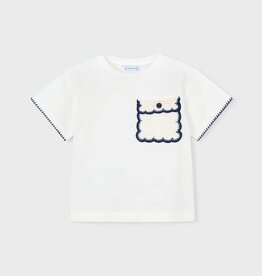 Mayoral S/S White Tee w/Crochet Pocket