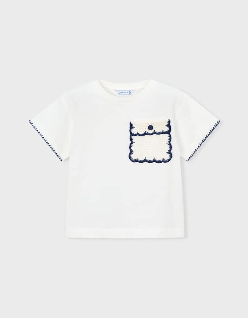 Mayoral S/S White Tee w/Crochet Pocket