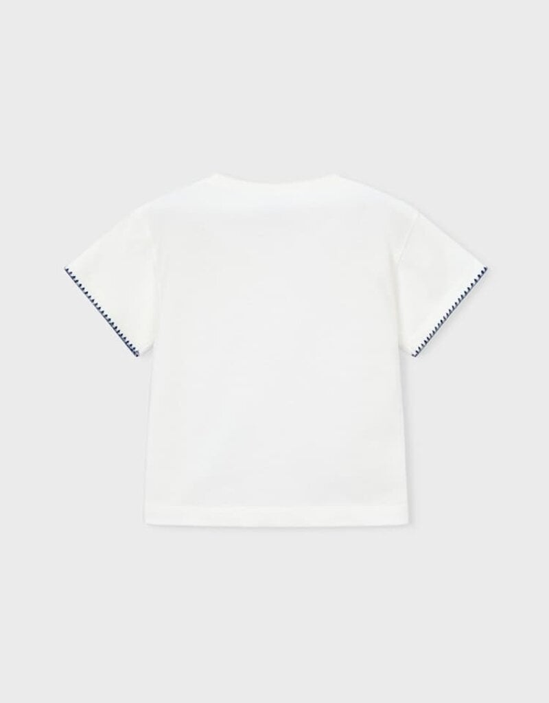 Mayoral S/S White Tee w/Crochet Pocket