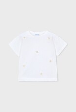 Mayoral S/S White Tee w/Flower Applique