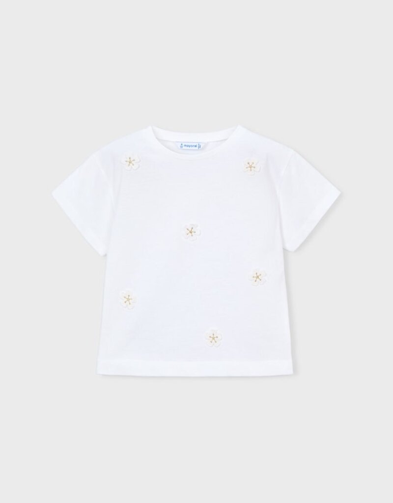 Mayoral S/S White Tee w/Flower Applique