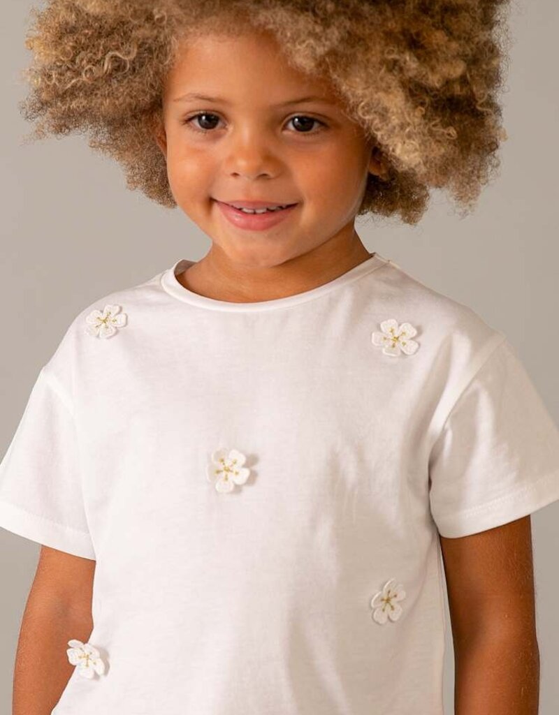 Mayoral S/S White Tee w/Flower Applique