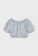 Mayoral Sky Blue Printed Dobby Top