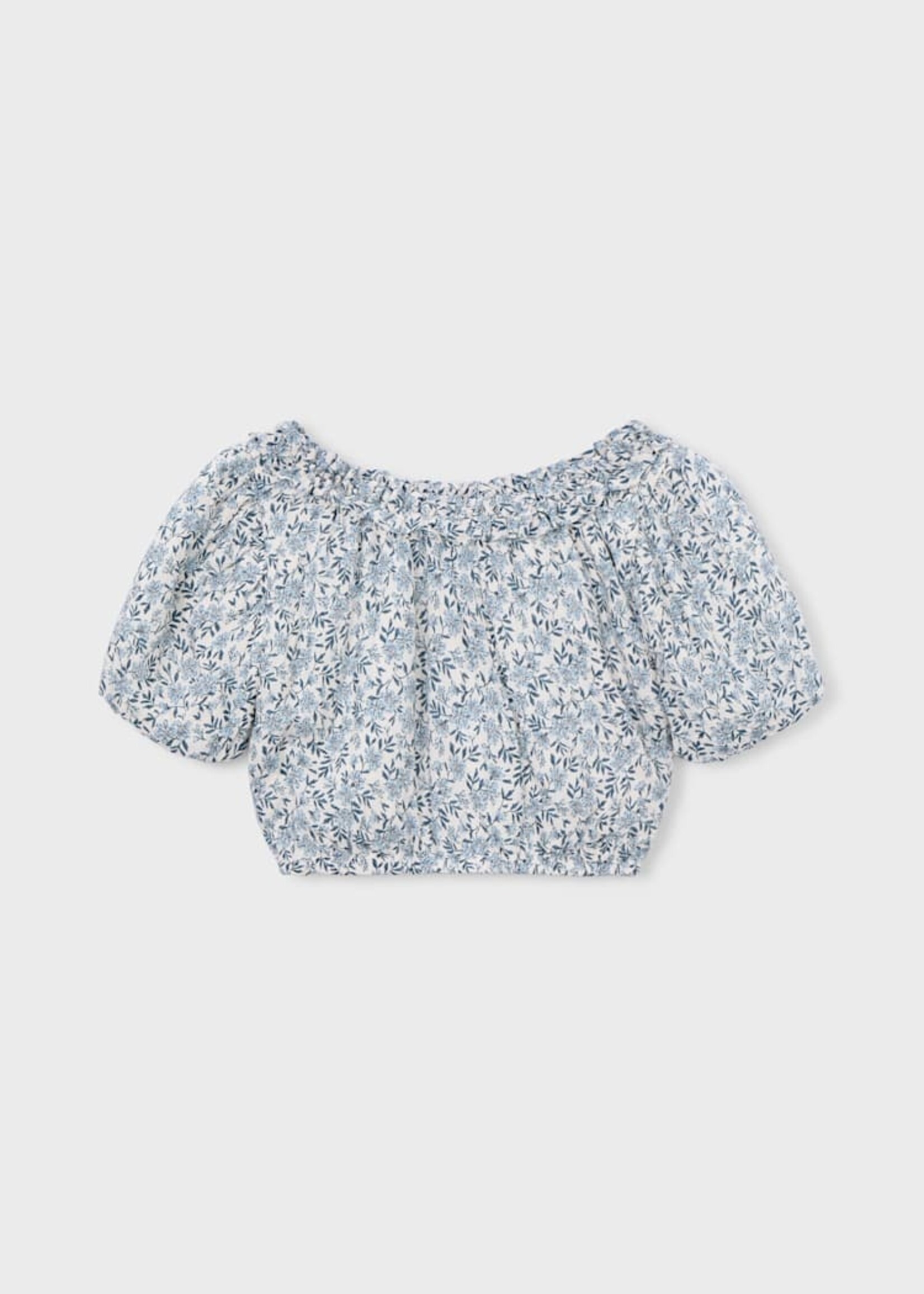 Mayoral Sky Blue Printed Dobby Top
