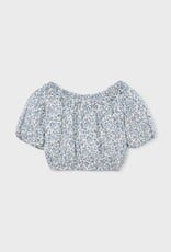 Mayoral Sky Blue Printed Dobby Top