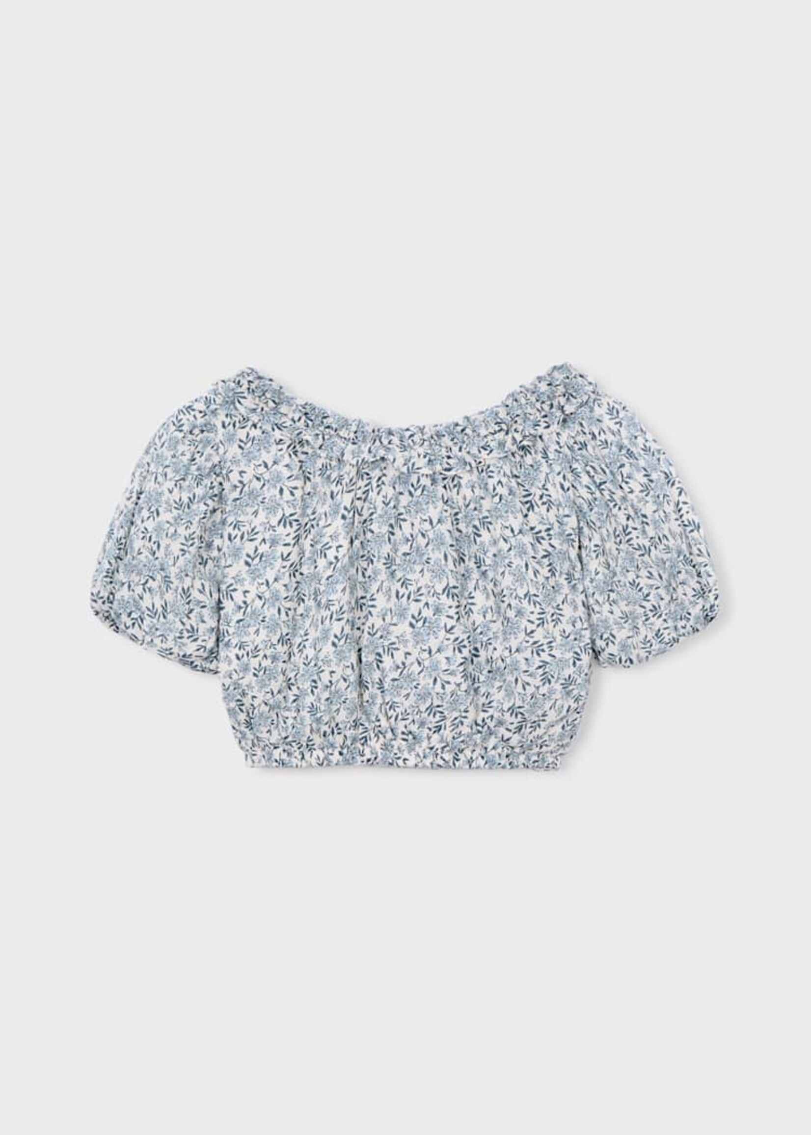 Mayoral Sky Blue Printed Dobby Top