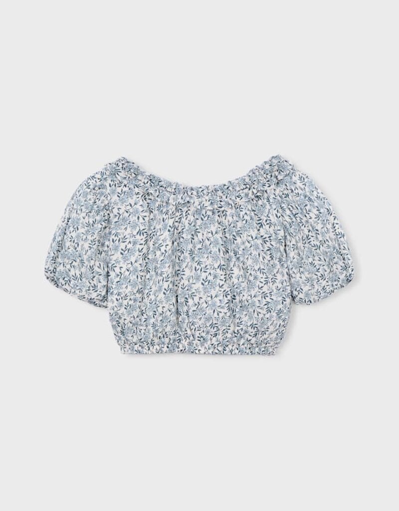 Mayoral Sky Blue Printed Dobby Top