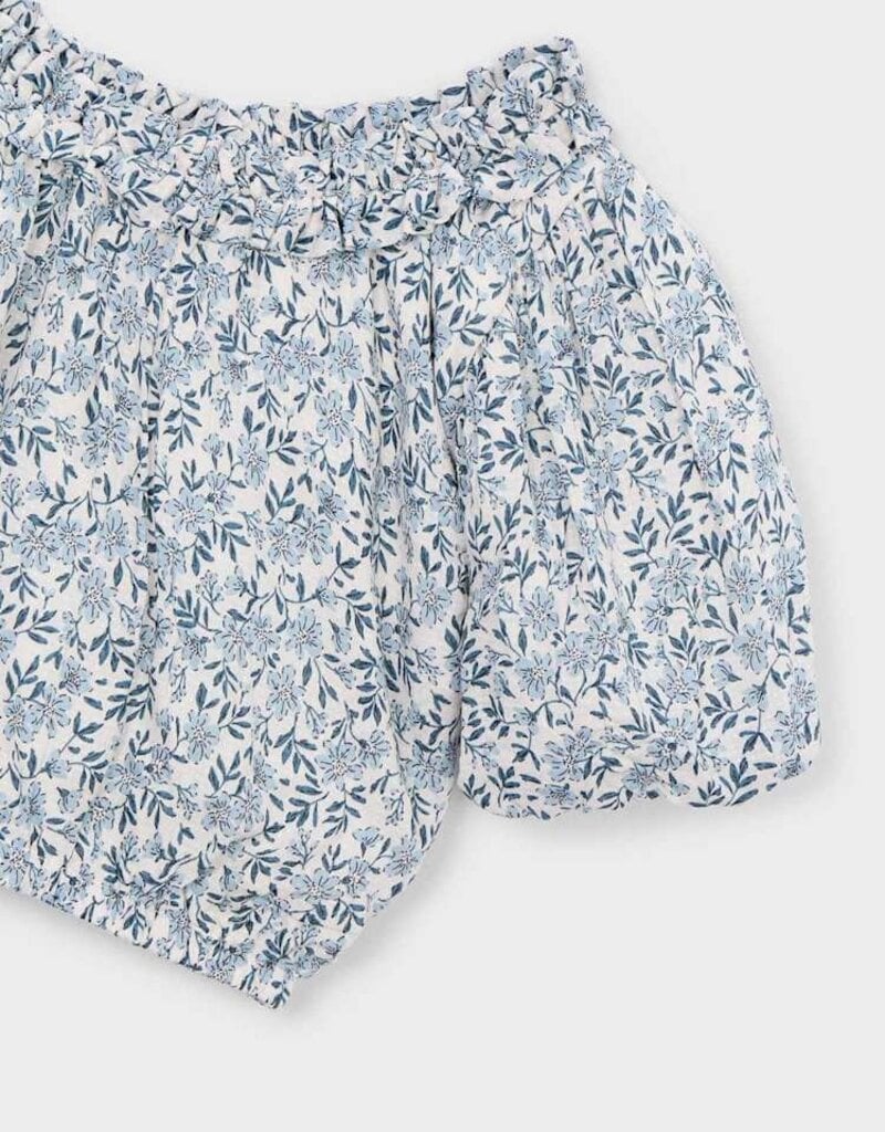 Mayoral Sky Blue Printed Dobby Top