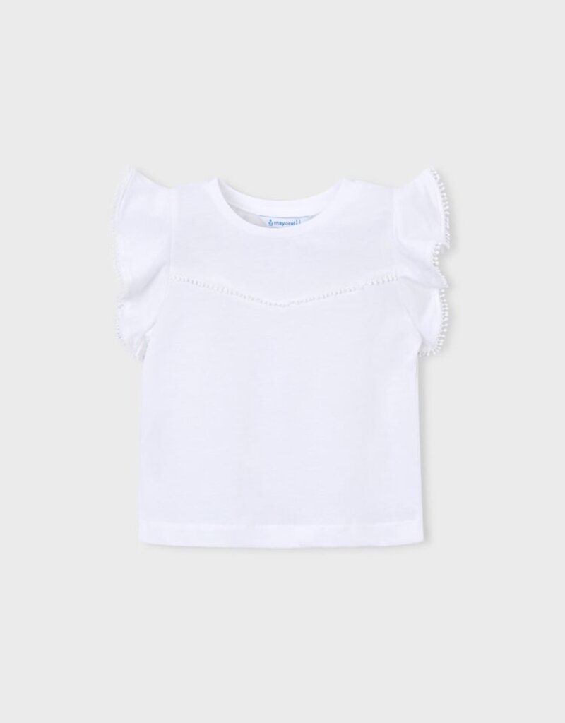 Mayoral White S/S Tee w/Lace Trim