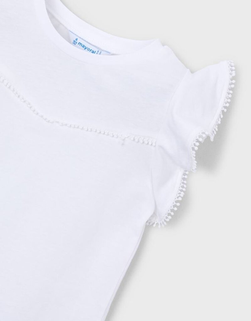 Mayoral White S/S Tee w/Lace Trim