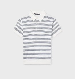 Mayoral Knit S/S Polo White Blue Stripe