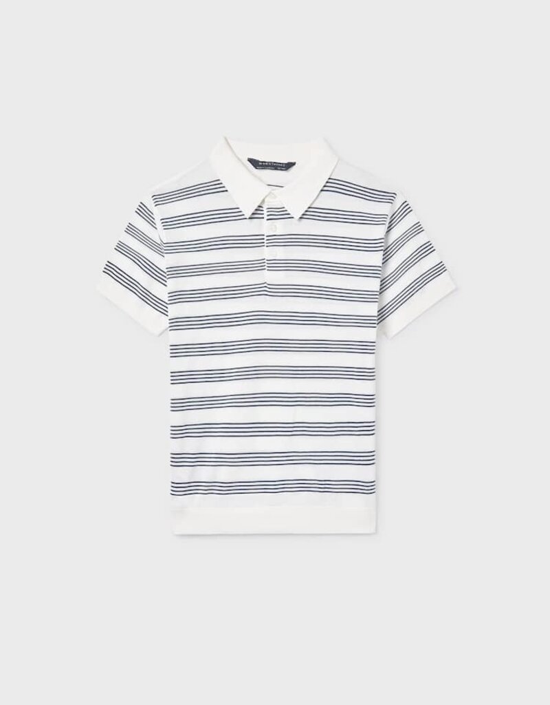 Mayoral Knit S/S Polo White Blue Stripe
