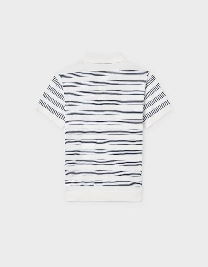 Mayoral Knit S/S Polo White Blue Stripe