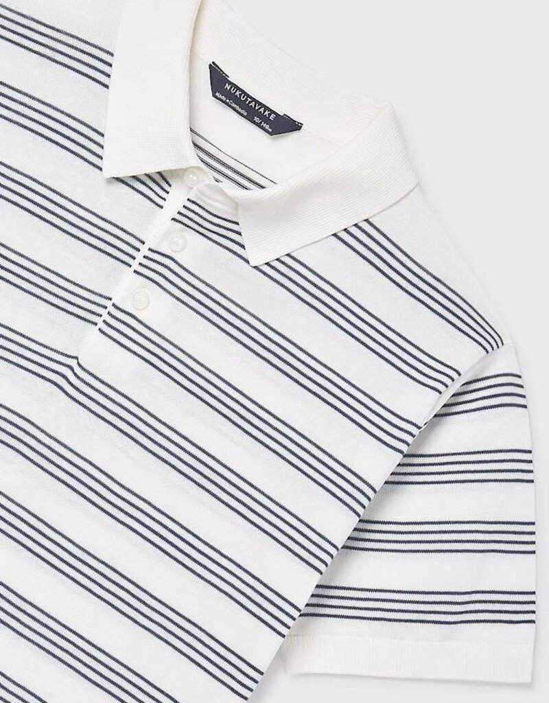 Mayoral Knit S/S Polo White Blue Stripe