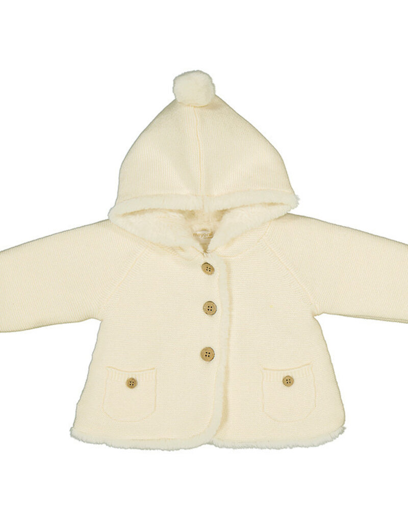 Mayoral Pompon Hooded Cardigan Cream