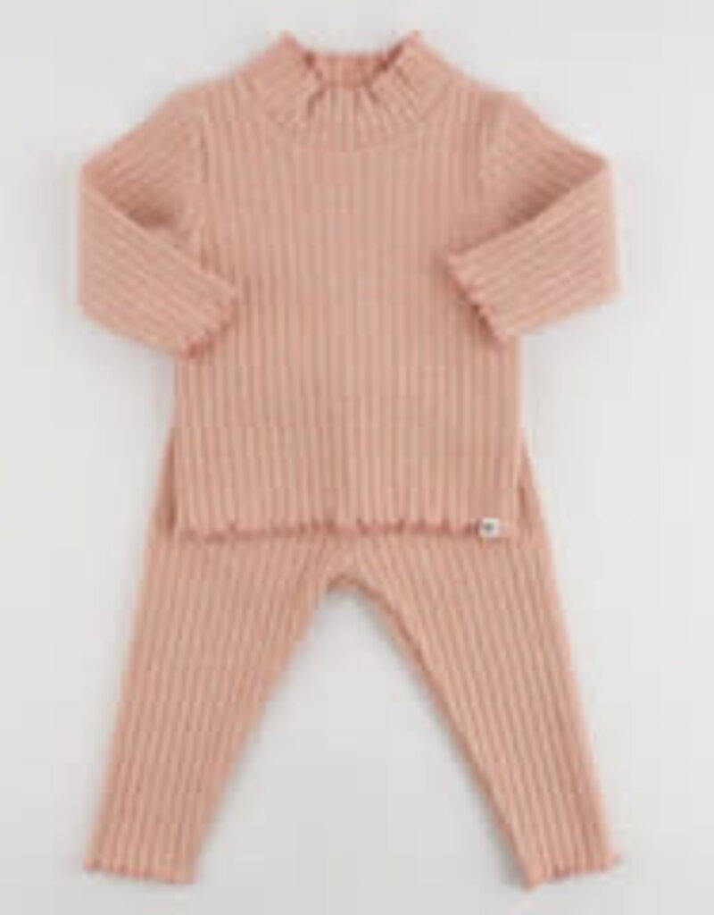 oh baby! Sparkle Rib Lettuce Edge Mockneck Set Pink