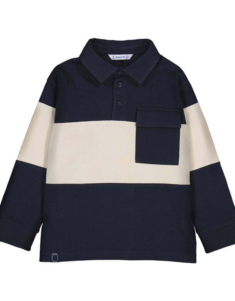 Mayoral L/S Navy Cream Polo w/Pocket