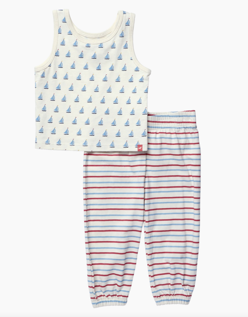 Pink Chicken Baby Sleeveless Peekaboo Set Sailboats