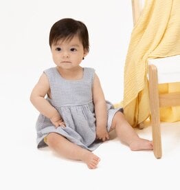 Angel Dear Micro Gingham Blue Blizzard Dress w/Bow, Bloomer