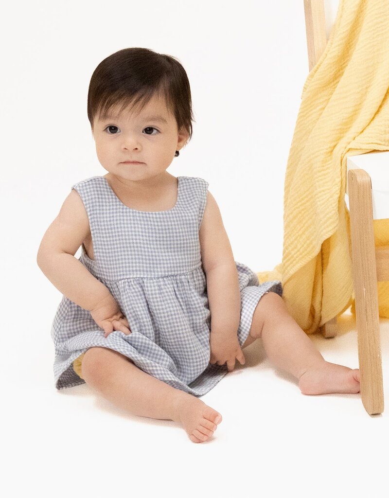 Angel Dear Micro Gingham Blue Blizzard Dress w/Bow, Bloomer