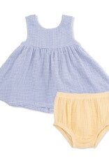 Angel Dear Micro Gingham Blue Blizzard Dress w/Bow, Bloomer