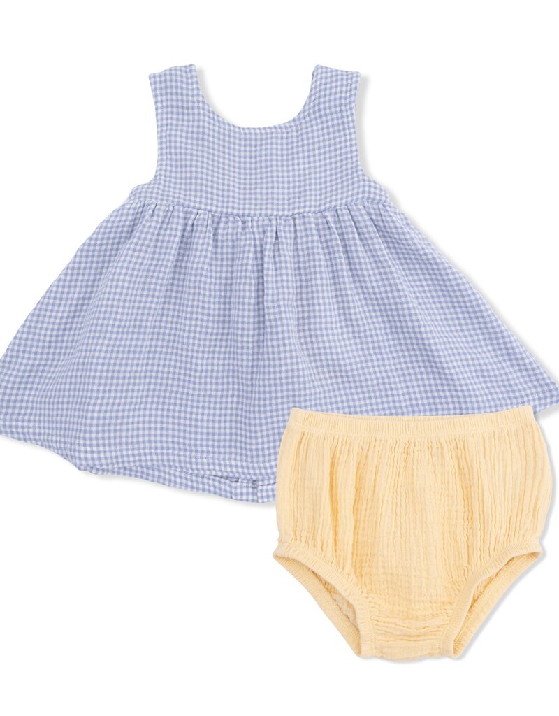 Angel Dear Micro Gingham Blue Blizzard Dress w/Bow, Bloomer