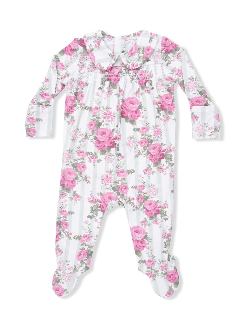 Angel Dear Cabbage Rose Stripe Smocked Peter Pan Snap Footie